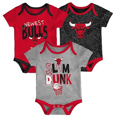 Infant Red/Black/Gray Chicago Bulls Slam Dunk 3-Piece Bodysuit Set