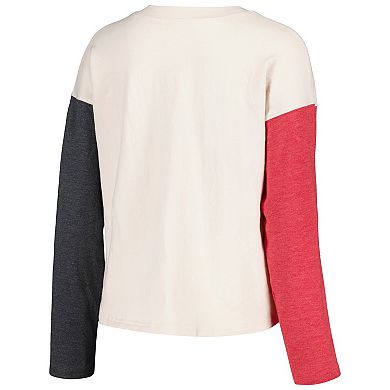 Women's Wes & Willy Cream Alabama Crimson Tide Colorblock Long Sleeve V-Neck T-Shirt and Shorts Set