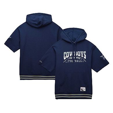Men's Mitchell & Ness Navy Dallas Cowboys Pre-Game Short Sleeve Pullover Hoodie