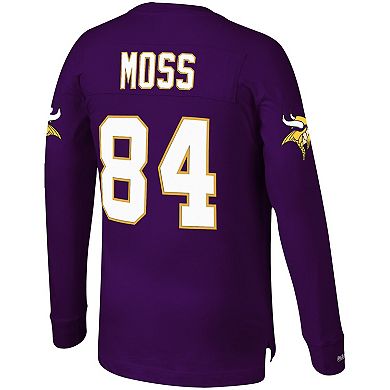 Men's Mitchell & Ness Randy Moss Purple Minnesota Vikings Big & Tall Retired Player Name & Number Long Sleeve Top