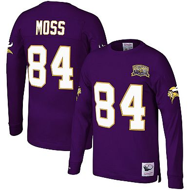 Men's Mitchell & Ness Randy Moss Purple Minnesota Vikings Big & Tall Retired Player Name & Number Long Sleeve Top