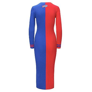 Women's STAUD Red/Royal Buffalo Bills Shoko Knit Button-Up Sweater Dress