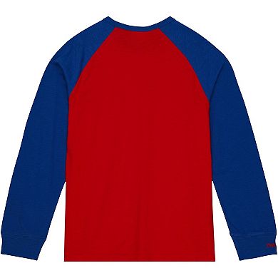 Men's Mitchell & Ness Red Kansas Jayhawks Legendary Slub Raglan Long Sleeve T-Shirt