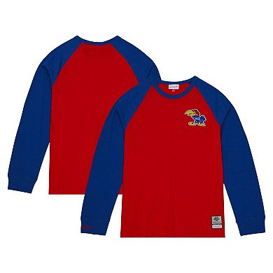 Men's Mitchell & Ness Red Kansas Jayhawks Legendary Slub Raglan Long Sleeve T-Shirt