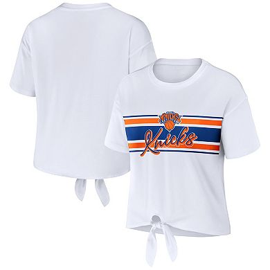 Women's WEAR by Erin Andrews White New York Knicks Tie-Front T-Shirt