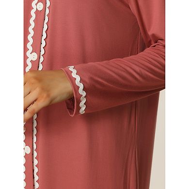 Womens Nightshirt Button Down Nightgown Long Sleeve Pajama Dress Sleepshirt