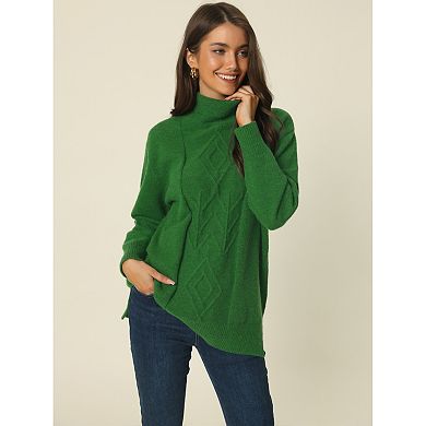 Women's Turtleneck Long Sleeve Spilt Hem Tunic Pullover Sweater