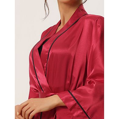 Womens Satin Silk Kimono Wedding Party Bell Sleeve Sleepwear Pajama Sets