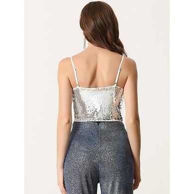 Sequin Cami Top for Women's Spaghetti Strap Club Party Crop Tank Tops