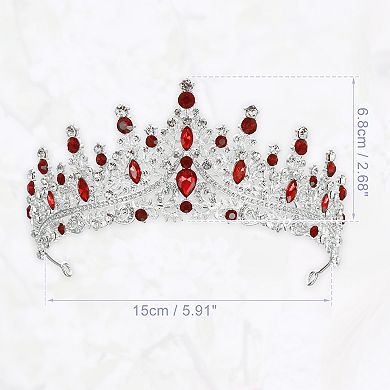 Women Faux Crystal Princess Crowns Tiara Rhinestone Tiaras Silver Tone Red