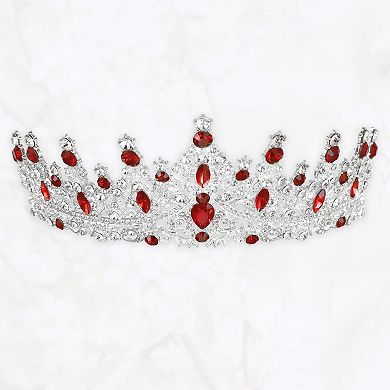 Women Faux Crystal Princess Crowns Tiara Rhinestone Tiaras Silver Tone Red