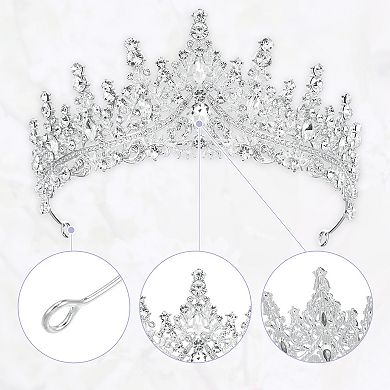 Women Faux Crystal Princess Crowns Tiara Rhinestone Tiaras Silver Tone White