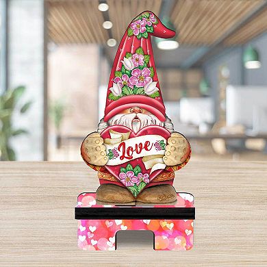 Love Gnome Cell Phone Stand Family Decor Wood Mobile Holder Organizer