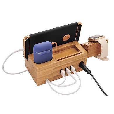 Trexonic Bamboo 3-in-1 Charging Station with Card Holder
