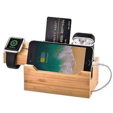 Trexonic Bamboo 3-in-1 Charging Station with Card Holder