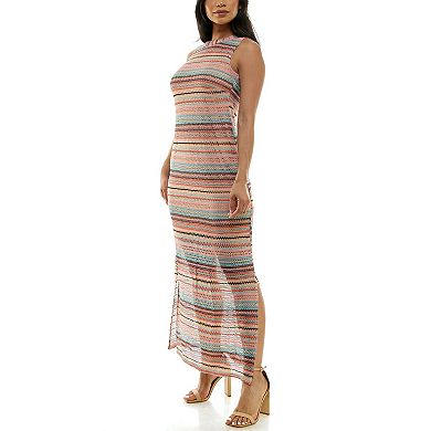 Women's Nina Leonard Crochet Striped Halter Maxi Dress