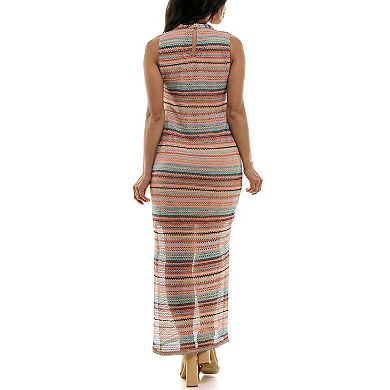 Women's Nina Leonard Crochet Striped Halter Maxi Dress