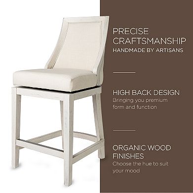 Maven Lane Vienna Counter Stool In White Oak Finish W/ Natural Color Fabric Upholstery