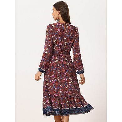 Women's Boho Floral Long Sleeves Maxi Dress