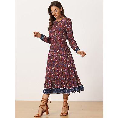 Women's Boho Floral Long Sleeves Maxi Dress