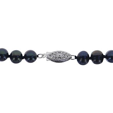 PearLustre by Imperial Sterling Silver Dyed Black Freshwater Cultured Pearl & Crystal Bead Necklace