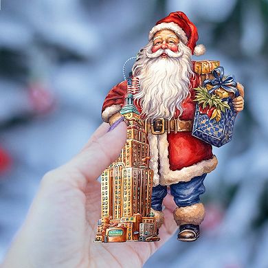 Santa Around The World - American Santa - Christmas Wooden Ornaments Set Of 3 By G. Debrekht