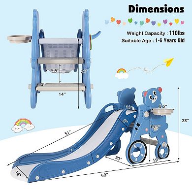 4-in-1 Foldable Baby Slide Toddler Climber Slide PlaySet with Ball