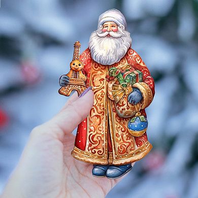 Santa Around The World - French Santa - Christmas Wooden Ornaments Set Of 3 By G. Debrekht