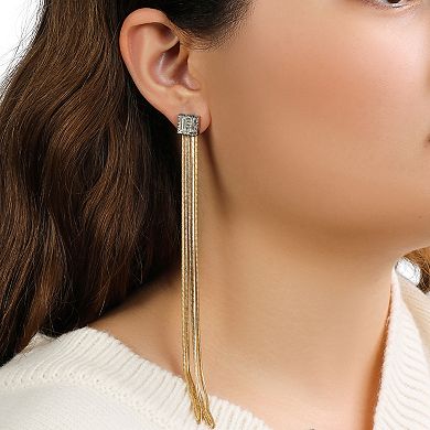 1928 Gold Tone Crystal Linear Drop Earrings