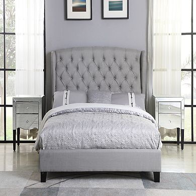 Best Master Frances Solid Wood/Fabric Upholstery Queen Platform Bed