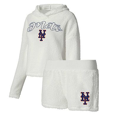 Women's Concepts Sport Cream New York Mets Fluffy Hoodie Top & Shorts Sleep Set