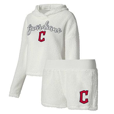 Women's Concepts Sport Cream Cleveland Guardians Fluffy Hoodie Top & Shorts Sleep Set