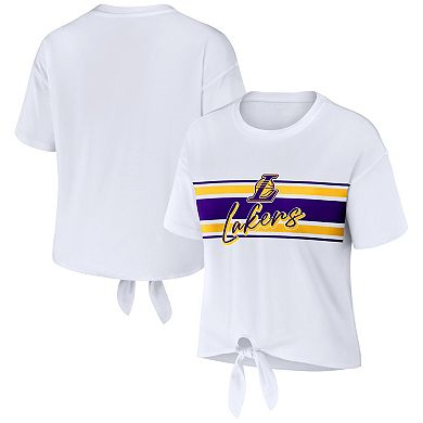 Women's WEAR by Erin Andrews White Los Angeles Lakers Tie-Front T-Shirt