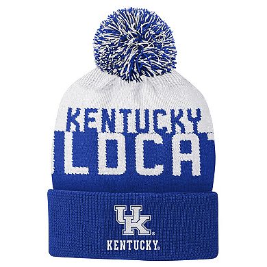 Youth White Kentucky Wildcats Patchwork Cuffed Knit Hat with Pom