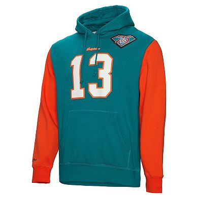 Men's Mitchell & Ness Dan Marino Aqua Miami Dolphins Retired Player Name & Number Pullover Hoodie