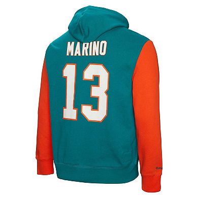 Men's Mitchell & Ness Dan Marino Aqua Miami Dolphins Retired Player Name & Number Pullover Hoodie