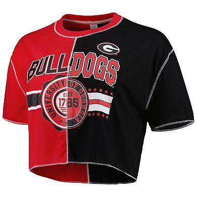 Women's ZooZatz Red/Black Georgia Bulldogs Colorblock Cropped T-Shirt