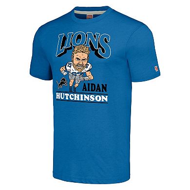 Men's Homage Aidan Hutchinson Blue Detroit Lions Caricature Player Tri-Blend T-Shirt