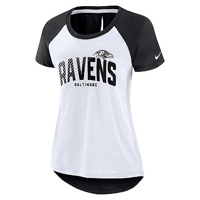 Women's Nike White/Heather Black Baltimore Ravens Back Cutout Raglan T-Shirt