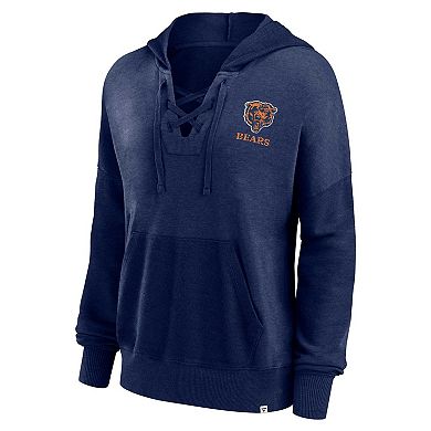 Women's Fanatics Branded Navy Chicago Bears Heritage Snow Wash French Terry Lace-Up Pullover Hoodie