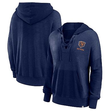 Women's Fanatics Branded Navy Chicago Bears Heritage Snow Wash French Terry Lace-Up Pullover Hoodie