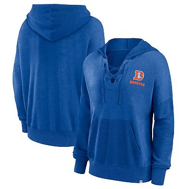 Women's Fanatics Branded Royal Denver Broncos Heritage Snow Wash French Terry Lace-Up Pullover Hoodie