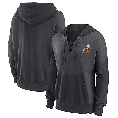 Women's Fanatics Branded Heather Charcoal Cleveland Browns Heritage Snow Wash French Terry Lace-Up Pullover Hoodie