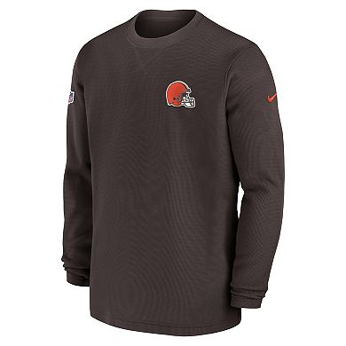 Men's Nike  Brown Cleveland Browns 2023 Sideline Throwback Heavy Brushed Waffle Long Sleeve Top