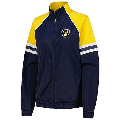Women's G-III 4Her by Carl Banks Navy Milwaukee Brewers First Place Raglan Full-Zip Track Jacket