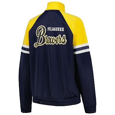 Women's G-III 4Her by Carl Banks Navy Milwaukee Brewers First Place Raglan Full-Zip Track Jacket