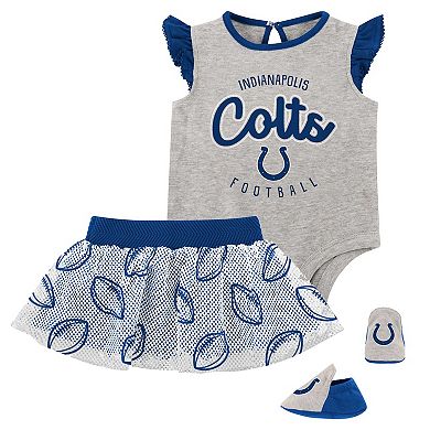 Girls Infant Heather Gray/Royal Indianapolis Colts All Dolled Up Three-Piece Bodysuit, Skirt & Booties Set