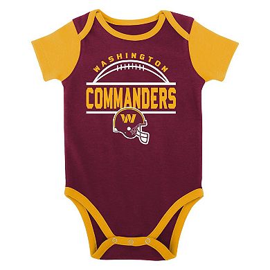 Newborn & Infant Burgundy/Gold Washington Commanders Home Field Advantage Three-Piece Bodysuit, Bib & Booties Set