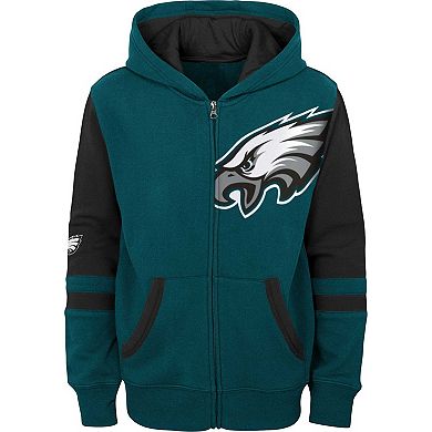 Youth Green Philadelphia Eagles Colorblock Full-Zip Hoodie