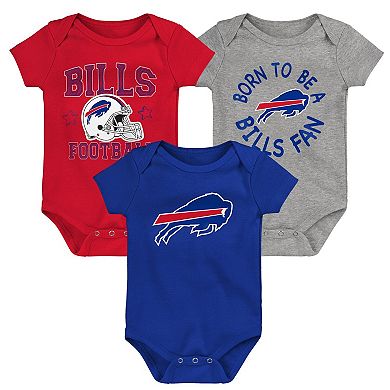 Infant Royal/Red/Gray Buffalo Bills Born to Be 3-Pack Bodysuit Set